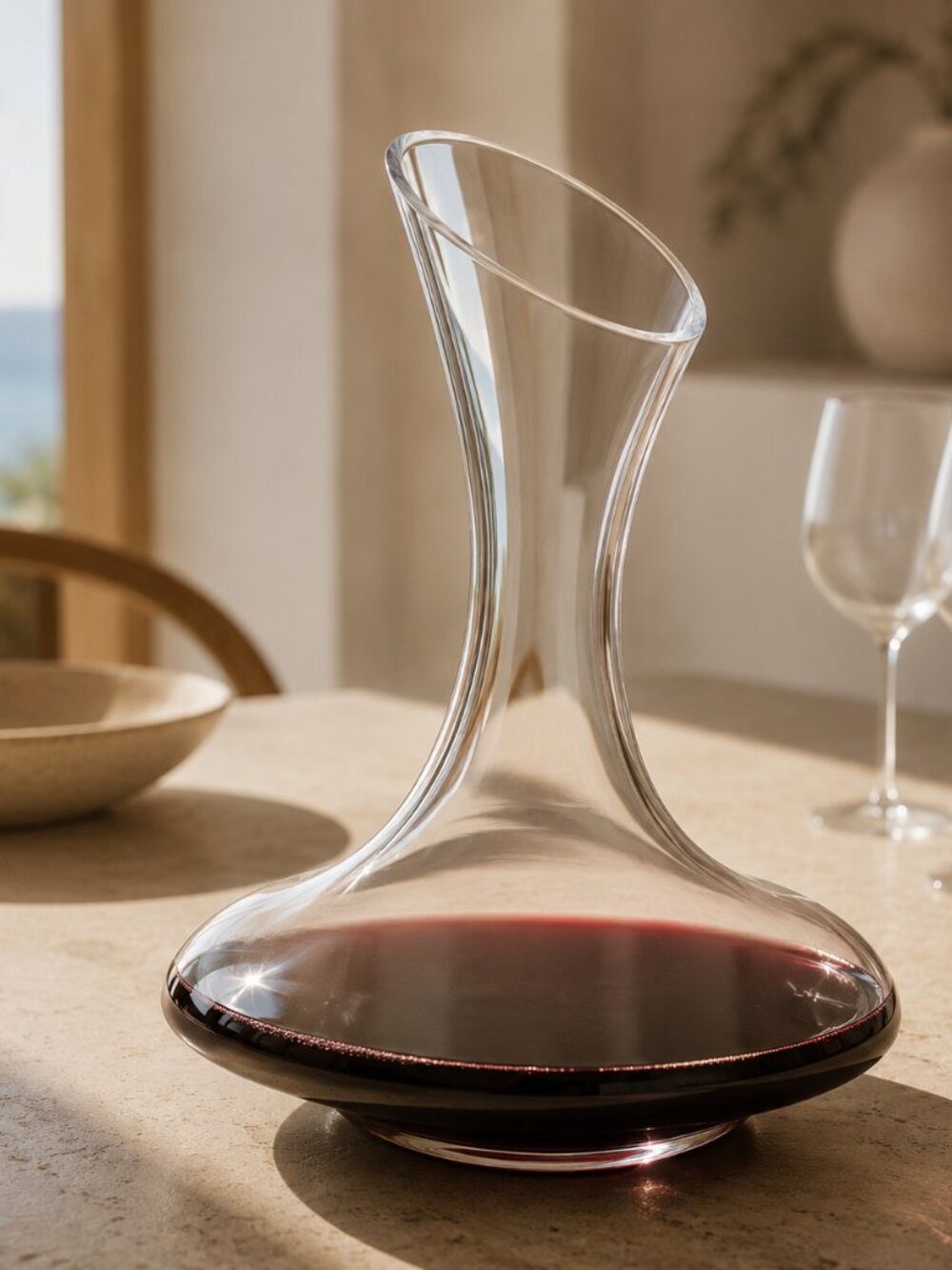 Crate & Barrel Swoon Glass Wine Decanter Carafe Handmade Poland 80 Oz